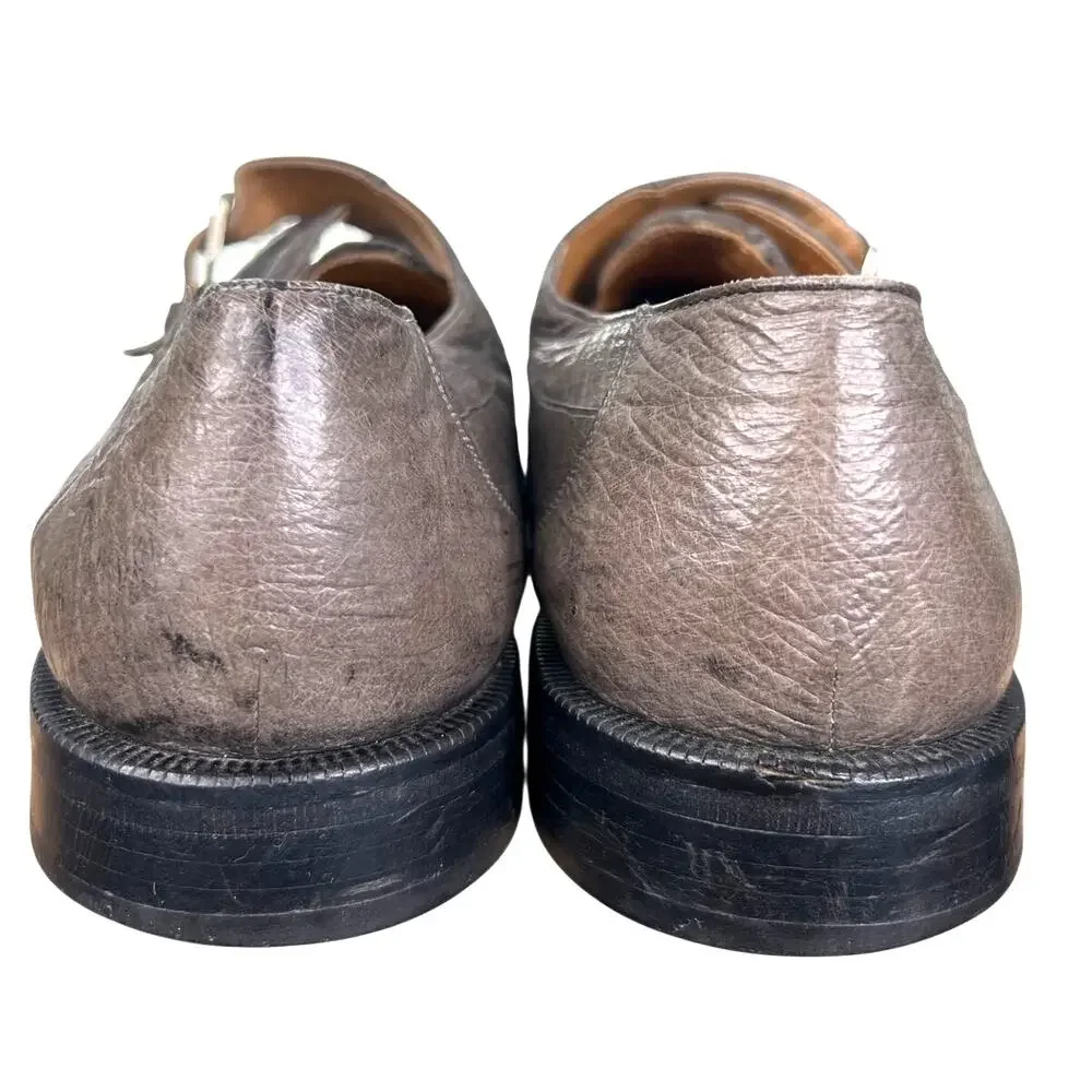 Vintage Aventura Men’s Ostrich Grey Leather Monk Strap Dress Shoe Size 10.5